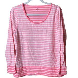 T by Talbots Wm’s Sz XL Neon Pink White Stripe Pull On Nautical Causal Shirt